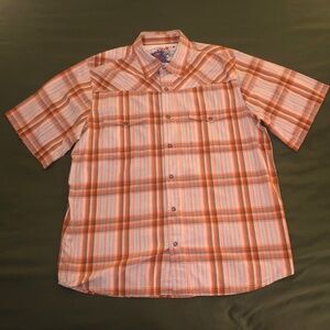 VTG Sideout Y2K Short Sleeve Pearl Snap Shirt Orange Plaid Men’s XL Rockabilly